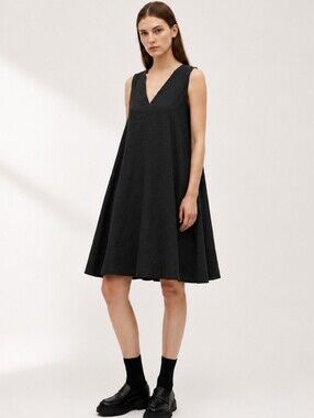 Vintage Y2K Turn Black Trapeze Dress Tank Goth Linen Blend Size M/L Swing